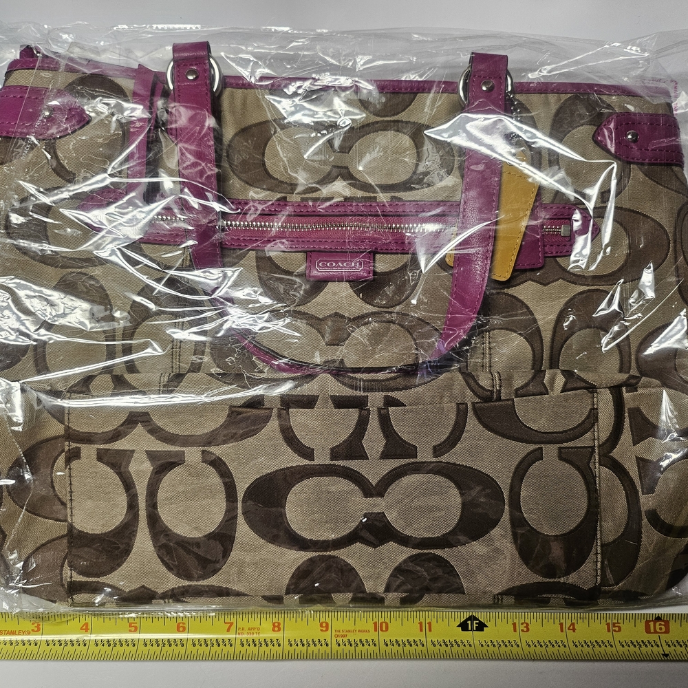 Coach Signature Brown and Purple Tote Bag